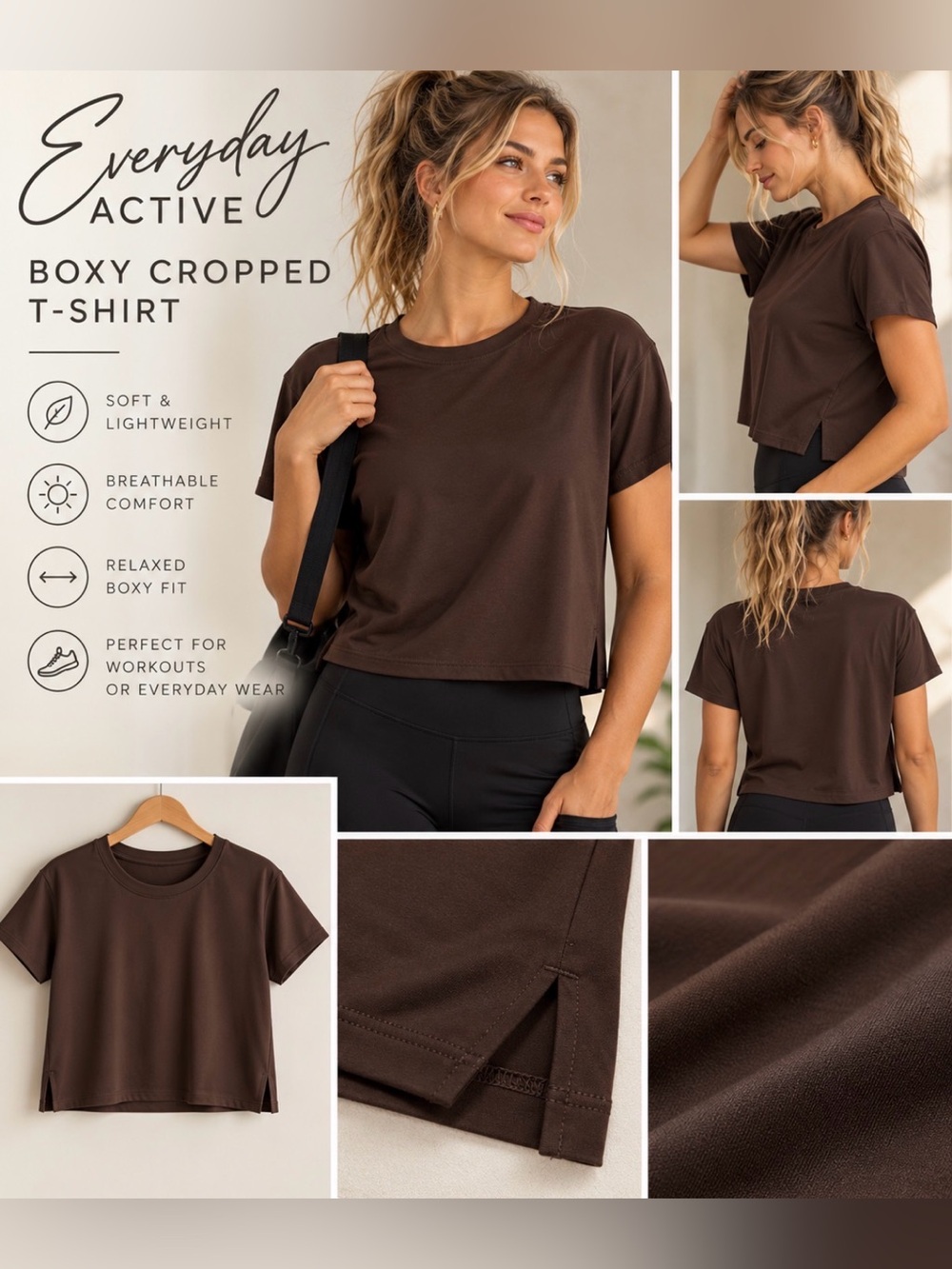 Everyday Active Boxy Cropped T-Shirt - Brown